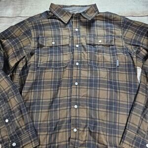 Columbia Flannel Shirt Men's Size Medium Plaid Pearl Snap Brown Fall
